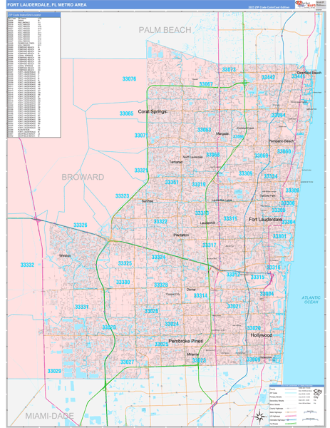 Fort Lauderdale Metro Area Wall Map